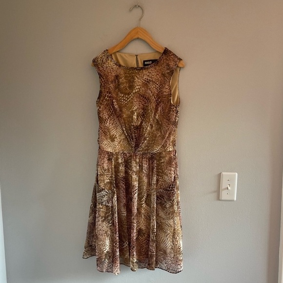 Animal Print Brown M60 MISS SIXTY Sleeveless Fit And Flare Midi dress Sz 8 - Picture 1 of 5